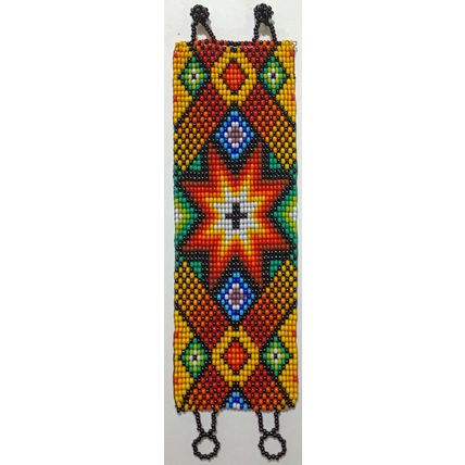 Traditional Huichol Art. Mexico Glass Seed Beads Bracelet. Vibrant Stars 2