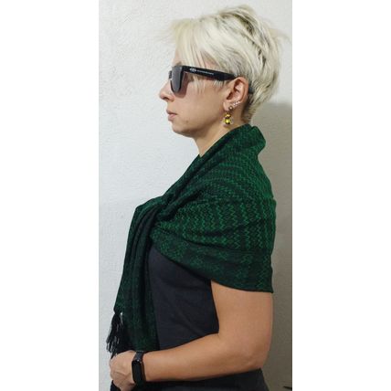 Elegant-Ultra-Soft-Lightweight **BLACK-GREEN** Traditional Rebozo Shawl Mexico