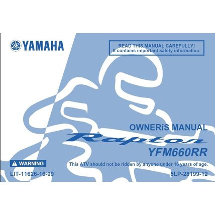 YAMAHA YFM660RR RAPTOR OWNERS MANUAL 2002 ALL TERRAIN VEHICLE 186 PAGES ENGLISH