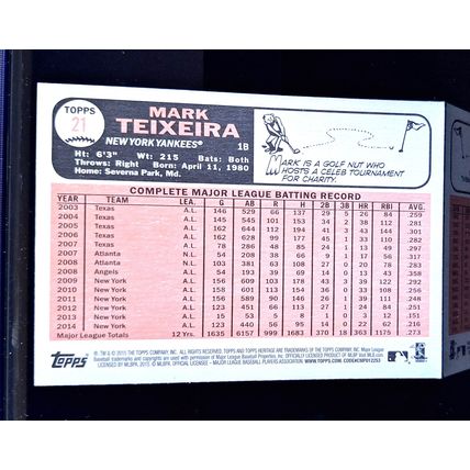 MARK TEIXEIRA 2015 TOPPS HERITAGE BASEBALL CARD #21