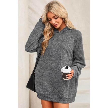 Gray Mineral Wash Kangaroo Pocket Drawstring Pullover Hoodie
