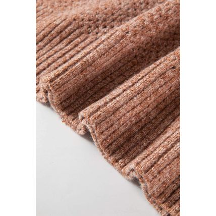 Dark Brown Loose Eyelet V Neck Drop Shoulder Sweater