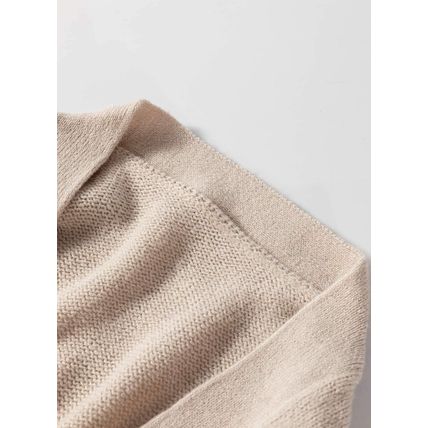 Beige Side Pockets Open Front Long Knitted Cardigan