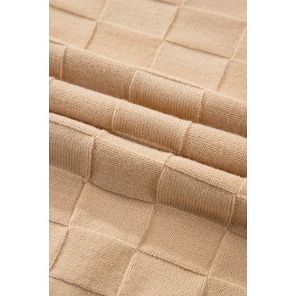 Light French Beige Solid Checkered Textured Knit Plus Size Sweater