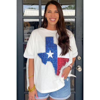 White Sequined Texas Graphic Plus Size T Shirt