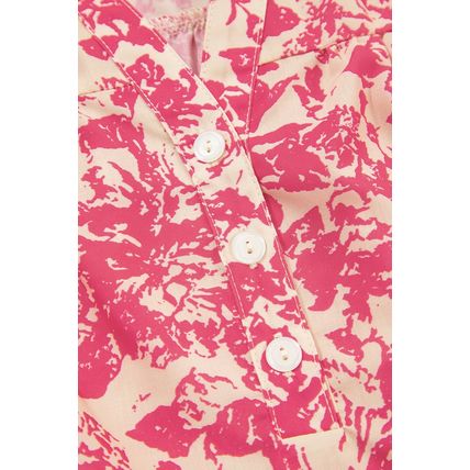 Rose Allover Printed Half Button Neck Ruffle Sleeve Blouse