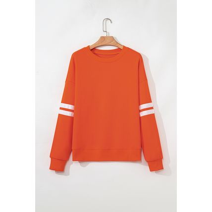 Orange Varsity Striped Detail Drop Shoulder Oversized Sweatshirt