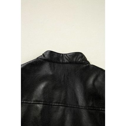 Black Faux Leather Buttoned Front Boxy Jacket