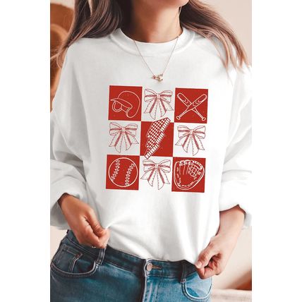 White Baseball Fashion Graphic Cotton Blend Casual Sweatshirt