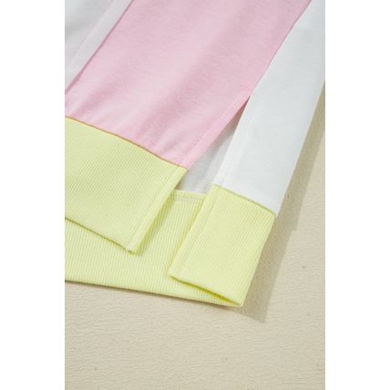 White Floral Colorblock Patchwork Chest Pocket Notched Neck Long Sleeve Top