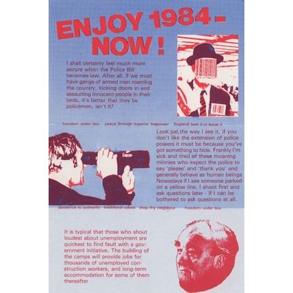 Enjoy 1984 Now Police Bill Telescope Political Humour Postcard
