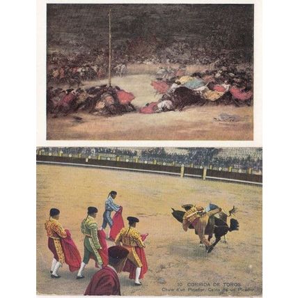 Bullfighter Falling Of Bull Beating Figher Being Killed 2x Old Postcard s
