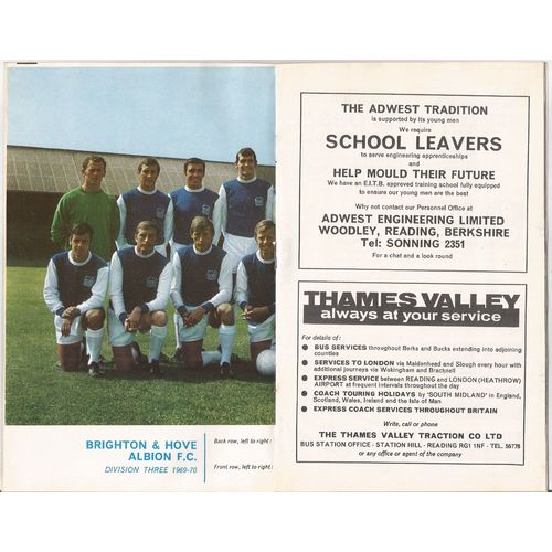 1969-70 READING v WALSALL (Very Good To Excellent Condition - No Writing)