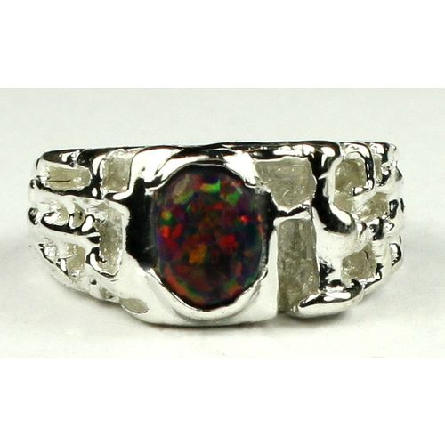 Created Black Opal, 925 Sterling Silver Men's Ring, SR197