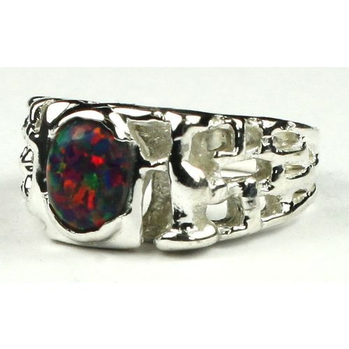 Created Black Opal, 925 Sterling Silver Men's Ring, SR197