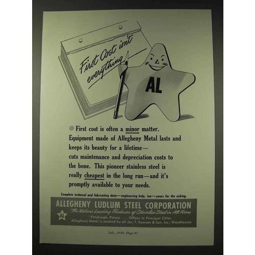 1948 Allegheny Ludlum Steel Ad - Cost is a Minor Matter
