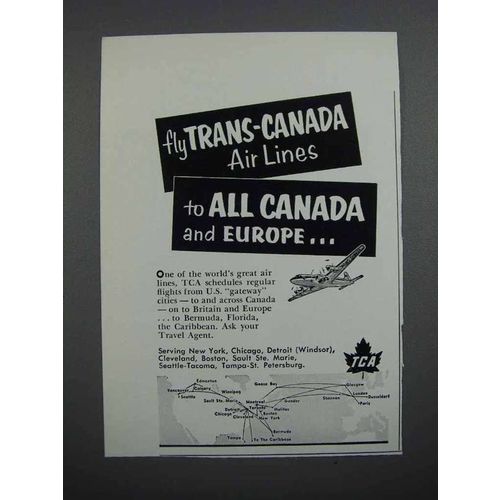 1953 TCA Airlines Ad - To All Canada and Europe