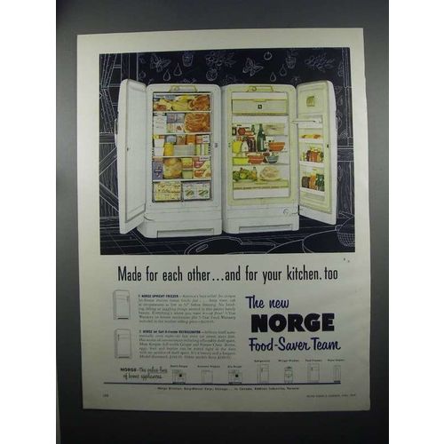 1953 Norge Upright Freezer & Jet Refrigerator Ad