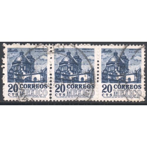 Mexico 1950 - SG877e - 20c blue - Puebla Cathedral x 3 - used