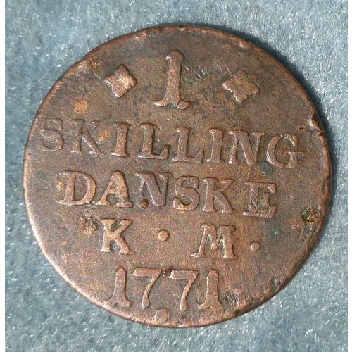 1771 ! Skilling Danske Copper Coin Denmark