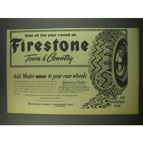 1957 Firestone Town & Country Tires Ad - Ride all the year round on Firestone