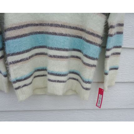 Xhilaration Striped Sweater XS 34 Chest NWT Faux Angora Look Ivory Tan Aqua