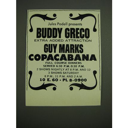 1971 Copacabana Club Advertisement - Jules Podell presents Buddy Greco