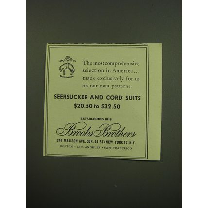 1949 Brooks Brothers Seersucker and Cord Suits Advertisement