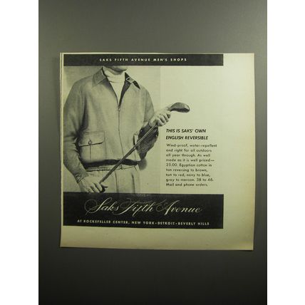 1951 Saks Fifth Avenue Jacket Ad - This is SAKS' own english reversible