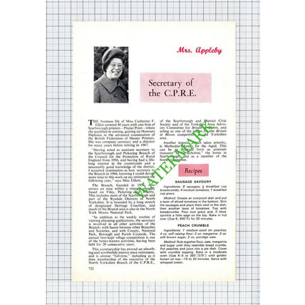 Miss Catherine Elliot Pindar Print Scarborough CPRE - 1976 Cutting