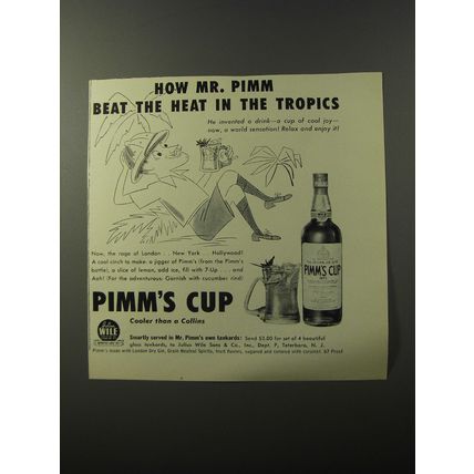1953 Pimm's Cup Ad - How Mr. Pimm beat the heat in the tropics