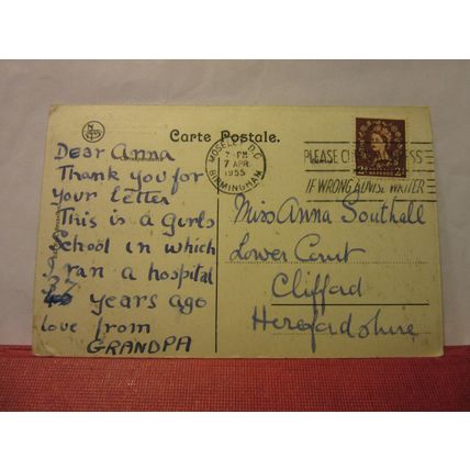 GIRL'S SCHOOL. COURTRAI, BELGIUM used vintage postcard WW1 hospital 1955 pm =