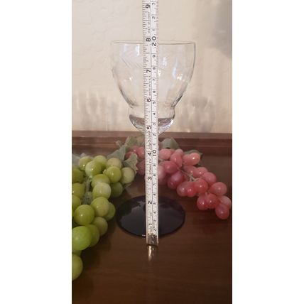 VTG WESTON BEVELED ETCHED MIXED SET WINE WATER GLASS W/ BLUE COBALT FOOT GOBLET