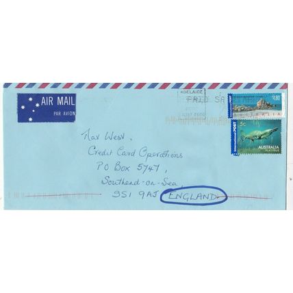 Australia 2006 American River SA-Southend UK Air Mail Cover written VGC