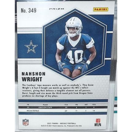 2021 Panini Mosaic NAHSHON WRIGHT (Dallas Cowboys) Green Rookie Card #349