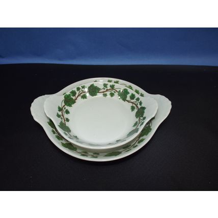 2 luminite Frugier Porcelaine De Paris France Small App Dish Plate Bowl Ivy Vine