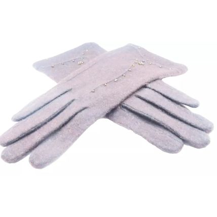 Ladies Gloves Brown with Seed Bead Detail 23.5 CM Clothing Accessory Winter