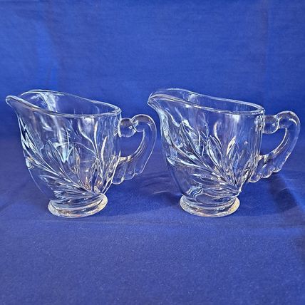 Vintage Lot 2 Indiana Glass WILLOW CLEAR 1008 CREAMERS 3 3/8" Leaf 6oz Milk