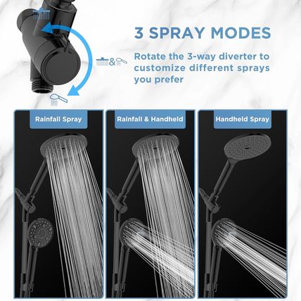 Dual Filtered Rain Shower Head Combo, High Pressure Handheld Shower Head with Ad