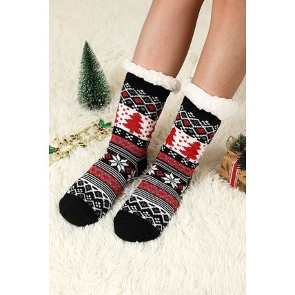 Black Christmas Tree Pattern Thermal Socks