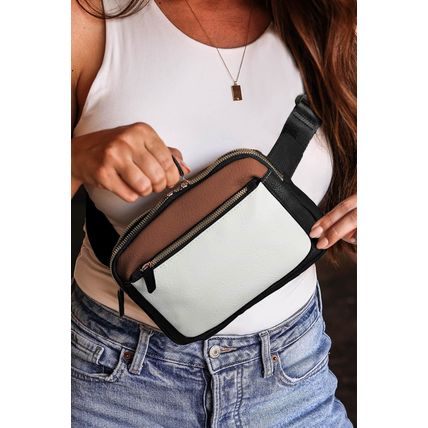 White Leather Colorblock Zipped Removable Clip Crossbody Bag