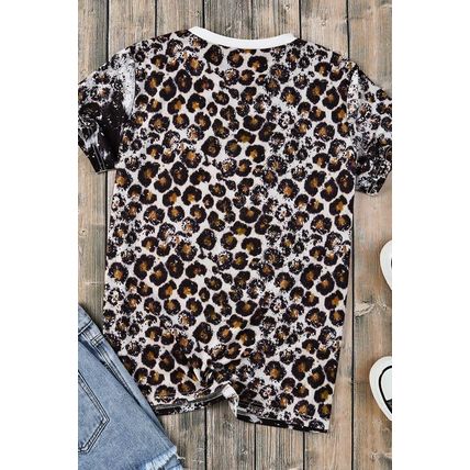 Leopard Vintage American Flag Graphic T Shirt