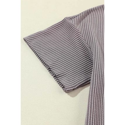 Light Grey Corded V Neck Chest Pocket Loose T-shirt