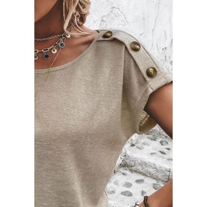 Smoke Gray Button Detail Batwing Sleeve Casual Tee