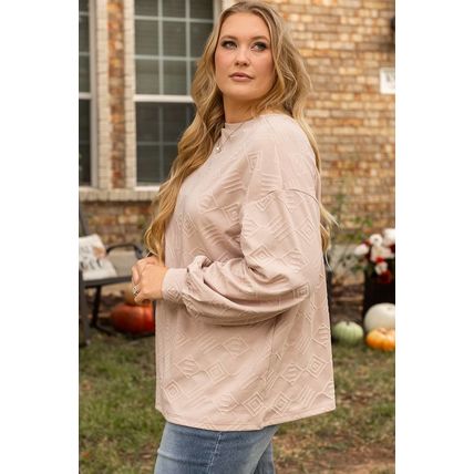 Parchment Plus Size Textured Drop Shoulder Crew Neck Sweatshirt