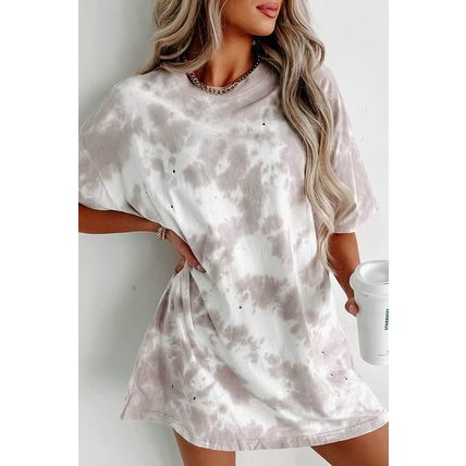 White Tie-dye Round Neck Short Sleeve Top