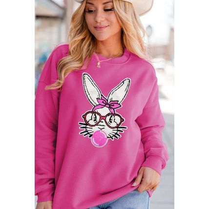 Bonbon Bubble Gum Rabbit Sequin Graphic Drop Shoulder Sweatshirt
