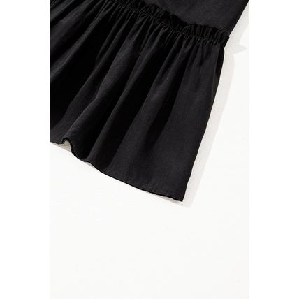 Black Sleeveless Buttoned Front Ruffle Hem Tunic Shirt
