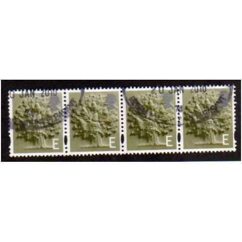 ENGLAND STRIP OF 4 X 'E'OAK TREE ' (EN8) GOOD USED (EBID2032)