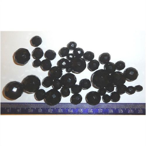 BEADS #005 lot of 40 black facet fire polished mixed round glass pieces drilled